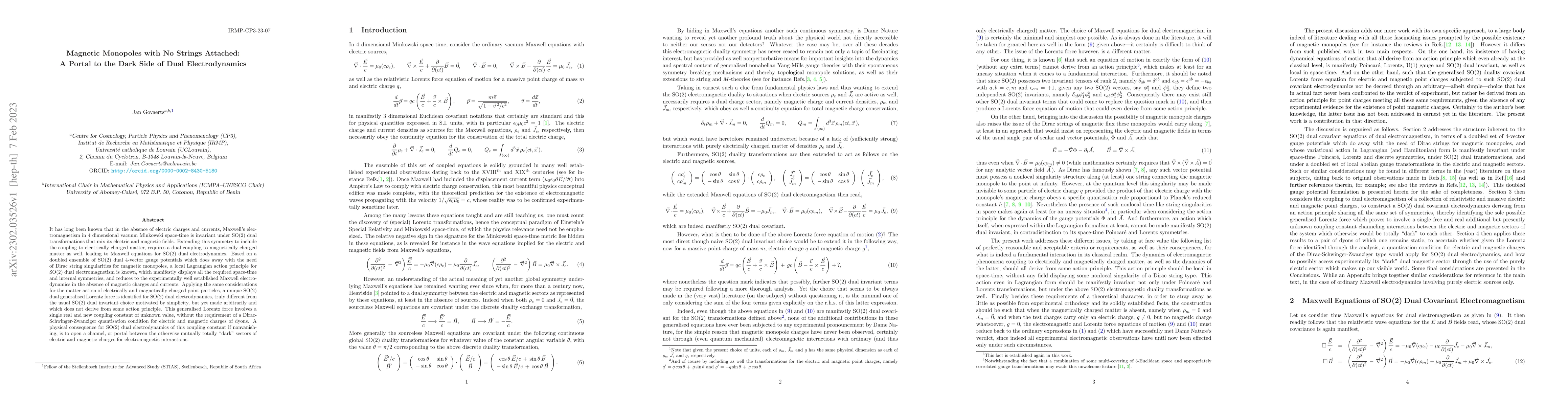 Thumbnail for Magnetic Monopoles with No Strings Attached: A Portal to the Dark Side
  of Dual Electrodynamics