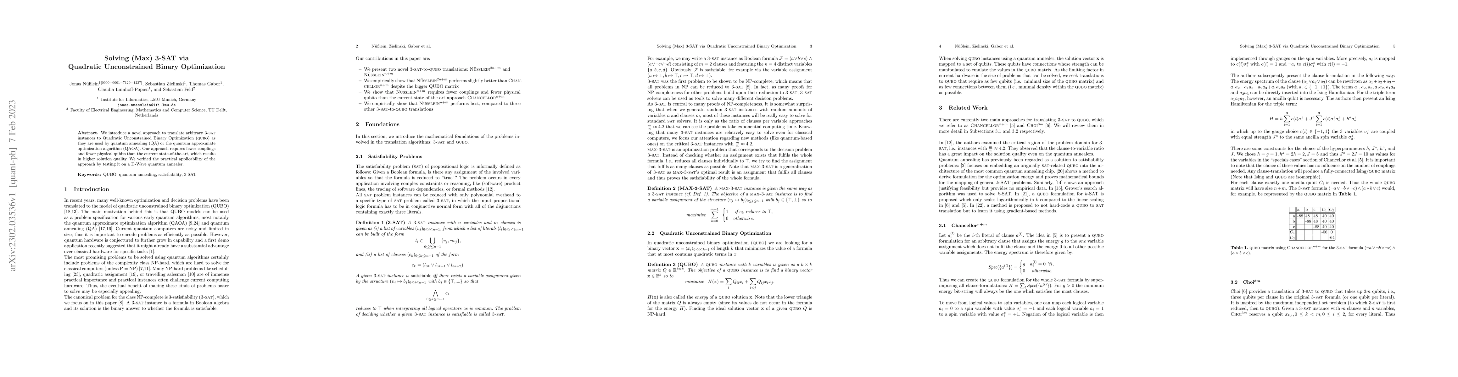 Thumbnail for Solving (Max) 3-SAT via Quadratic Unconstrained Binary Optimization