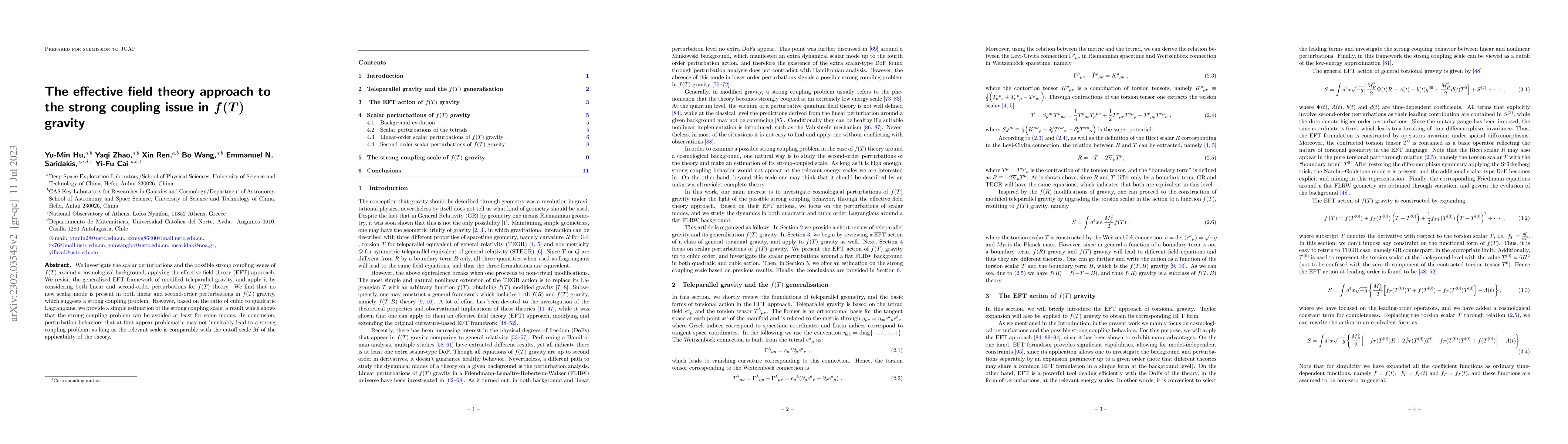 Thumbnail for The effective field theory approach to the strong coupling issue in
  $f(T)$ gravity