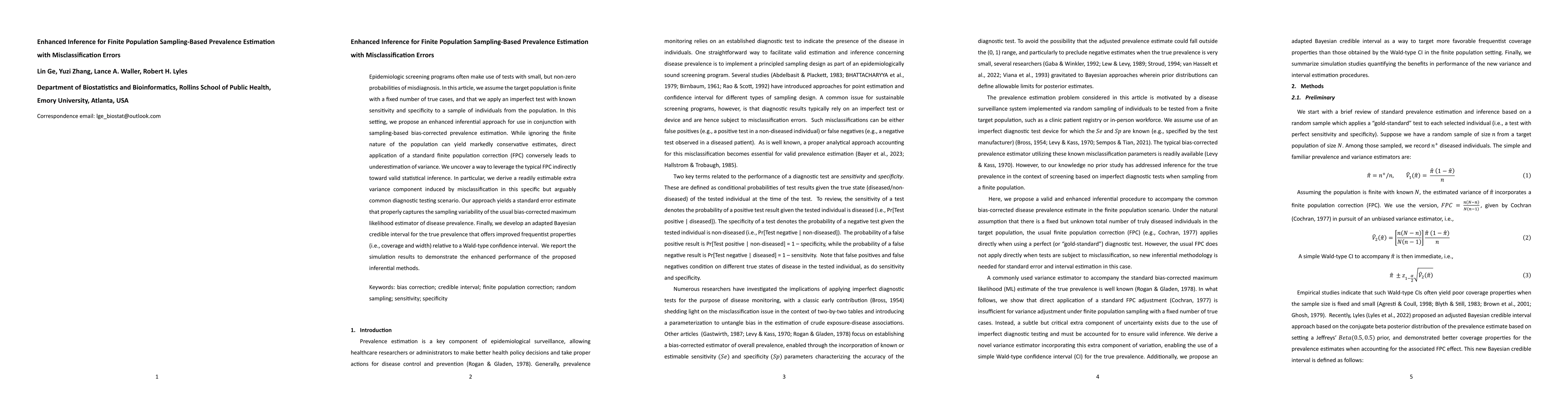 Thumbnail for Enhanced Inference for Finite Population Sampling-Based Prevalence
  Estimation with Misclassification Errors