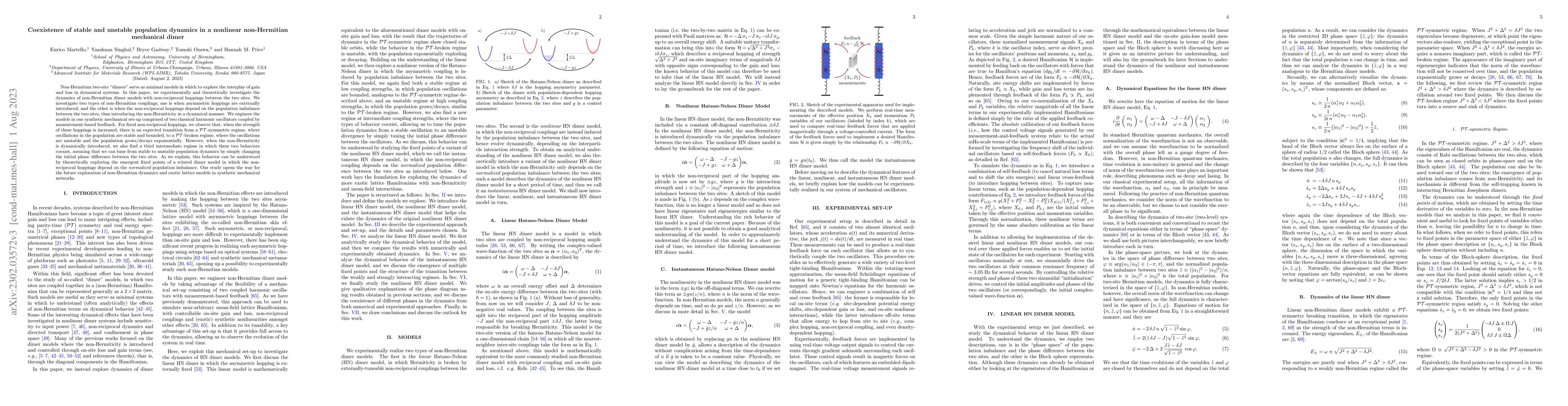Thumbnail for Coexistence of stable and unstable population dynamics in a nonlinear
  non-Hermitian mechanical dimer
