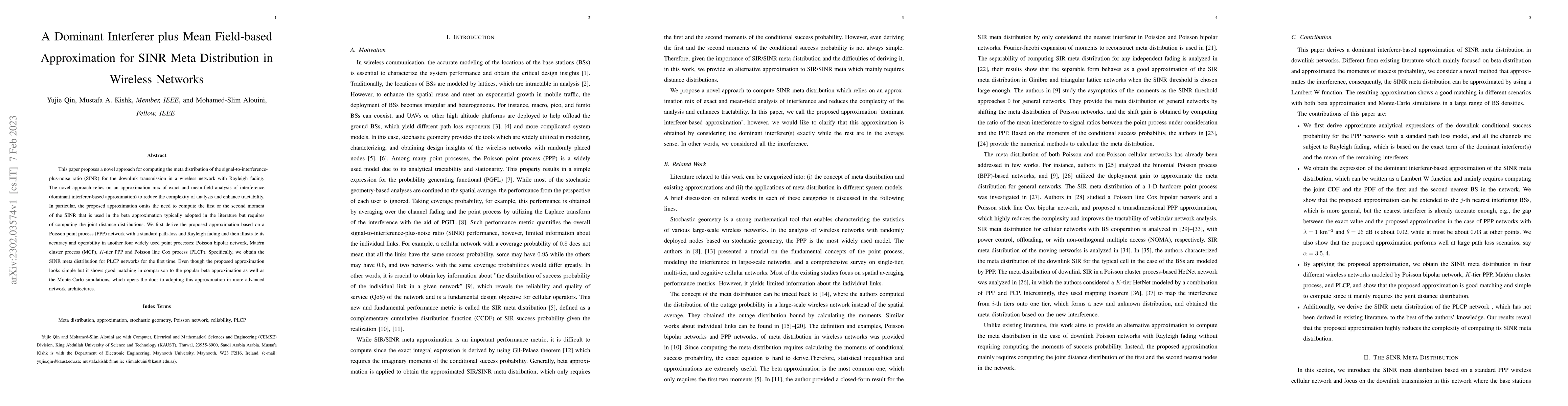 Thumbnail for A Dominant Interferer plus Mean Field-based Approximation for SINR Meta
  Distribution in Wireless Networks