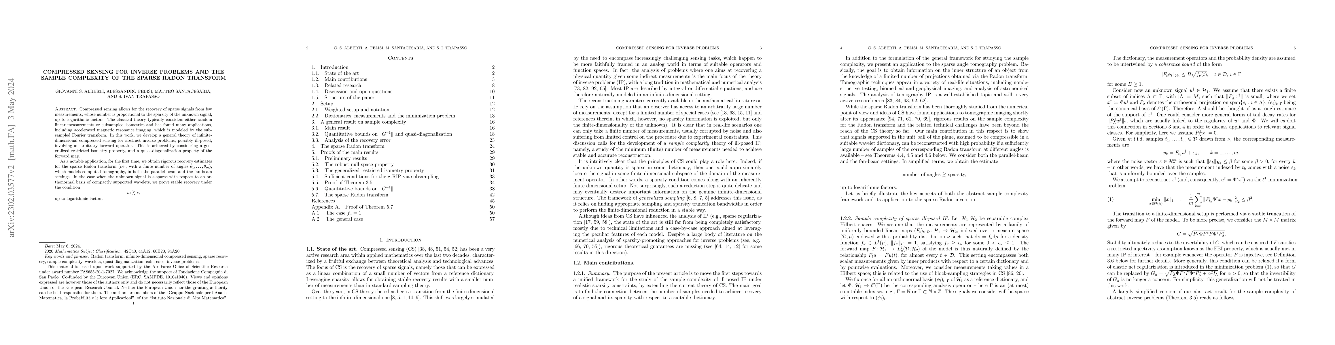Thumbnail for Compressed sensing for inverse problems and the sample complexity of the
  sparse Radon transform
