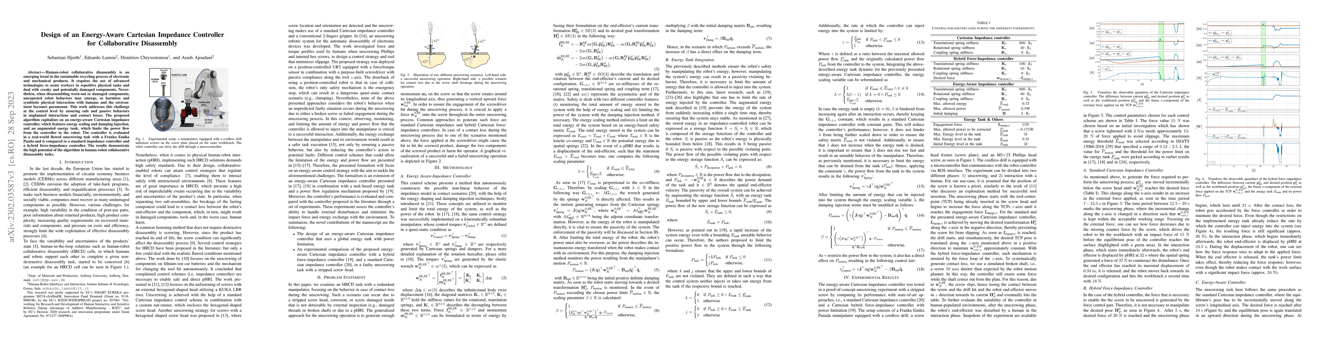 Thumbnail for Design of an Energy-Aware Cartesian Impedance Controller for
  Collaborative Disassembly