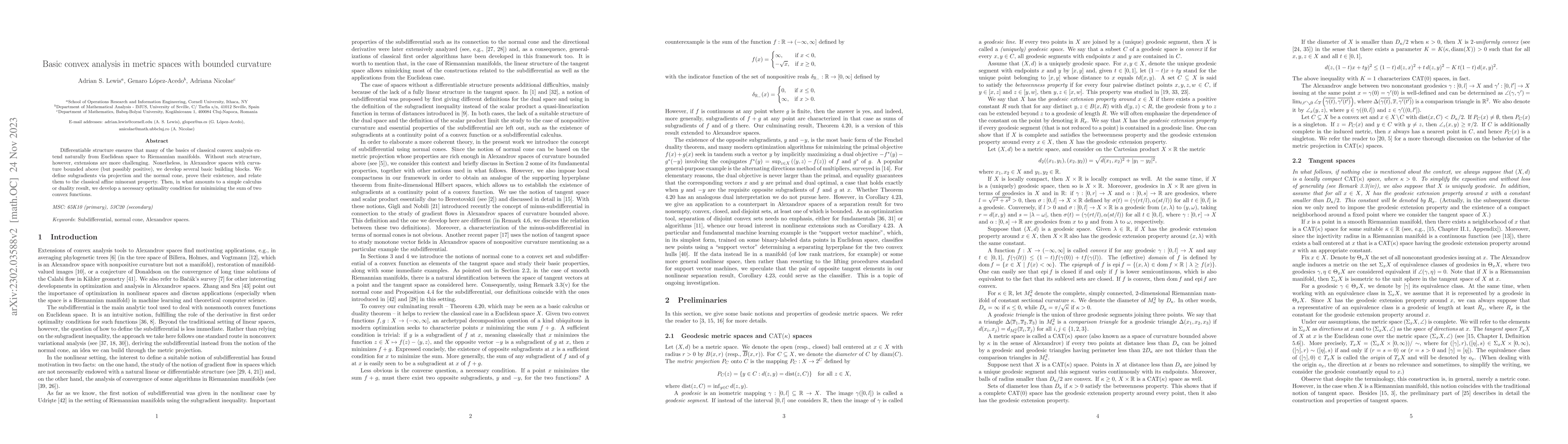 Thumbnail for Basic convex analysis in metric spaces with bounded curvature