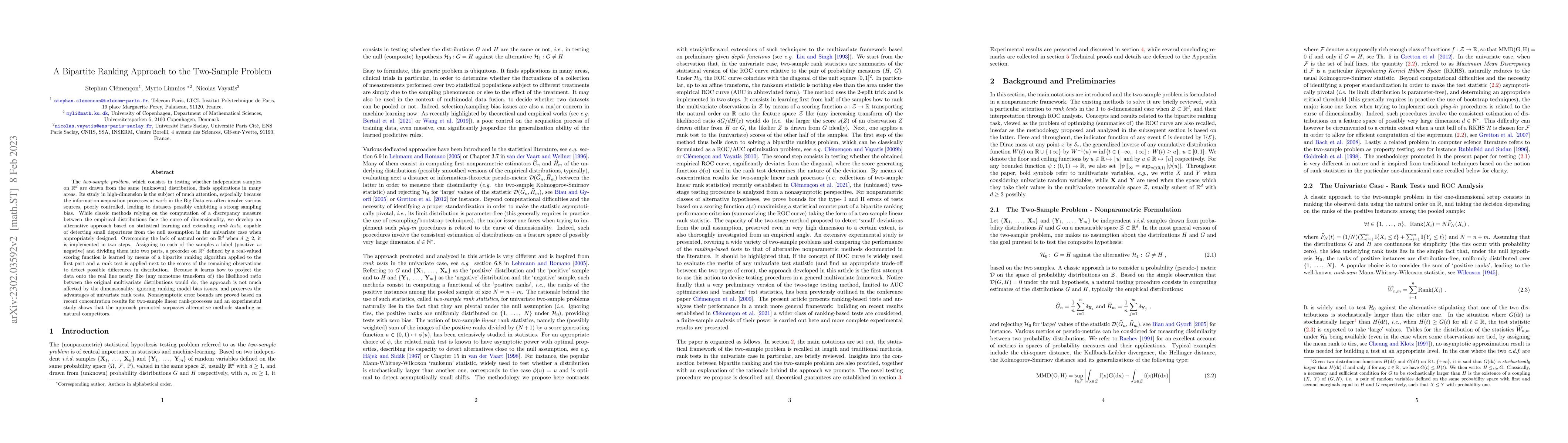 Thumbnail for A Bipartite Ranking Approach to the Two-Sample Problem