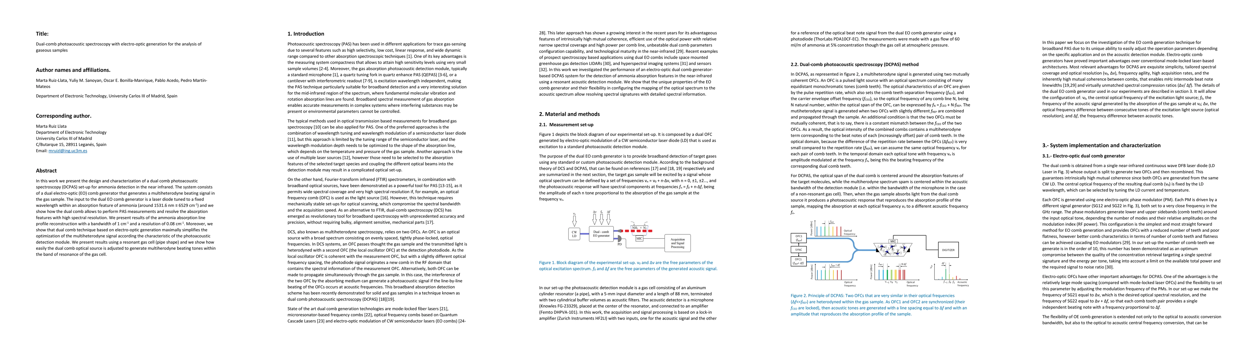 Thumbnail for Dual-comb photoacoustic spectroscopy with electro-optic generation for
  the analysis of gaseous samples