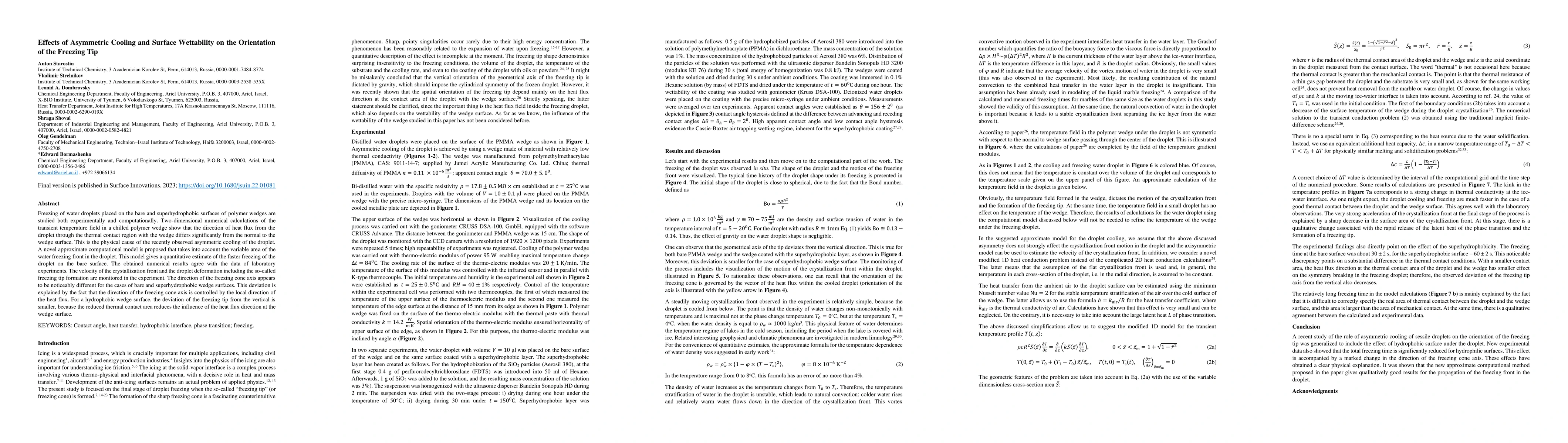 Thumbnail for Effects of Asymmetric Cooling and Surface Wettability on the Orientation
  of the Freezing Tip