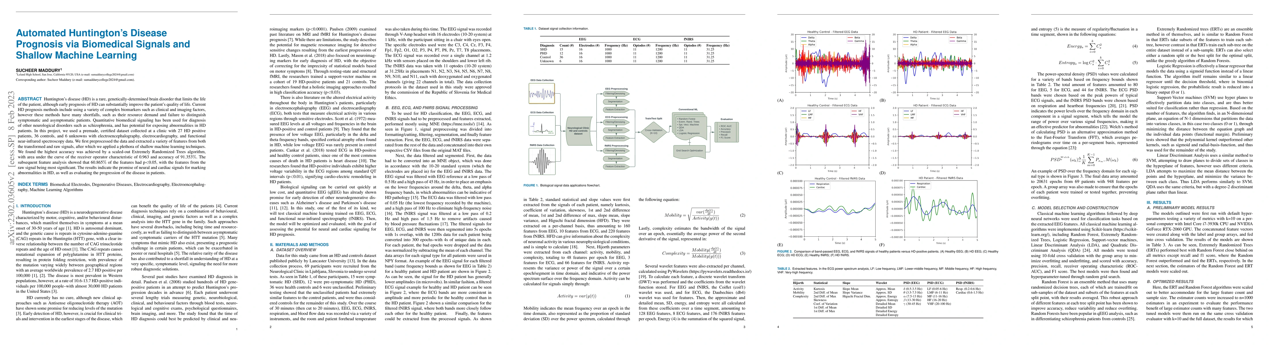 Thumbnail for Automated Huntington's Disease Prognosis via Biomedical Signals and
  Shallow Machine Learning