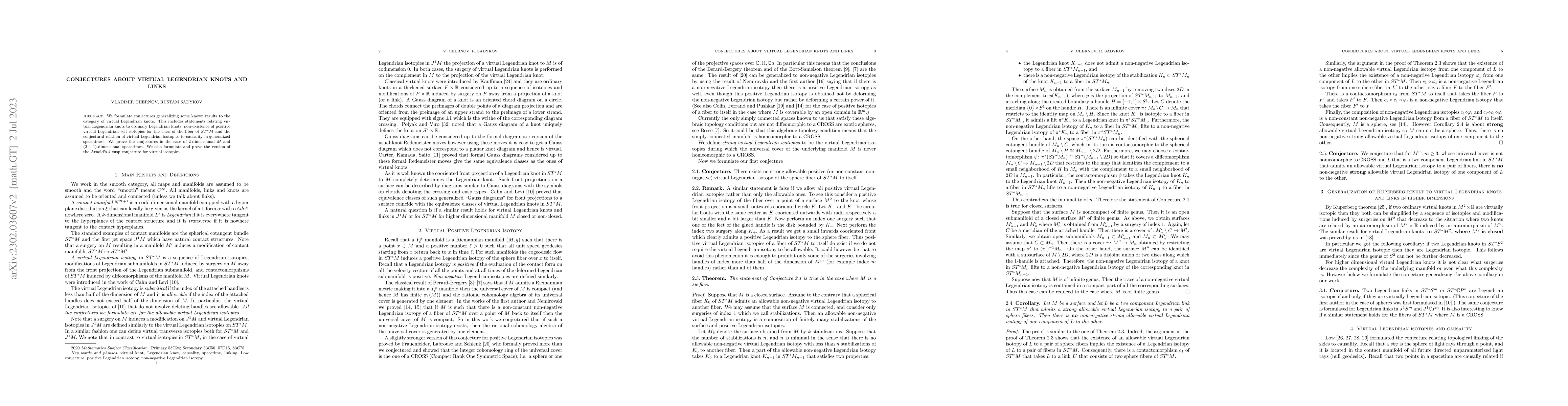 Thumbnail for Conjectures about virtual Legendrian knots and links
