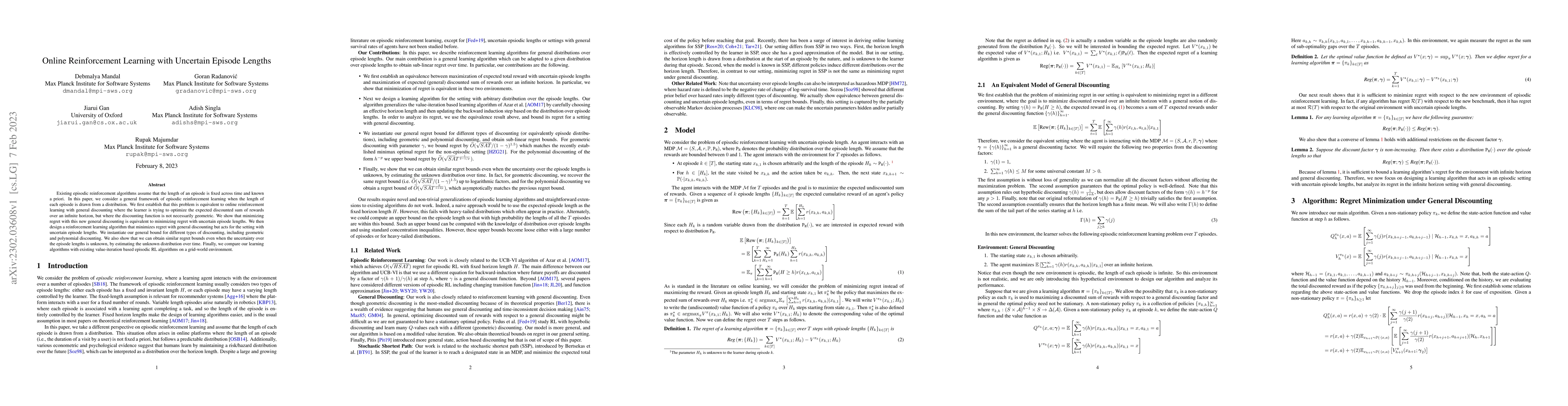 Thumbnail for Online Reinforcement Learning with Uncertain Episode Lengths