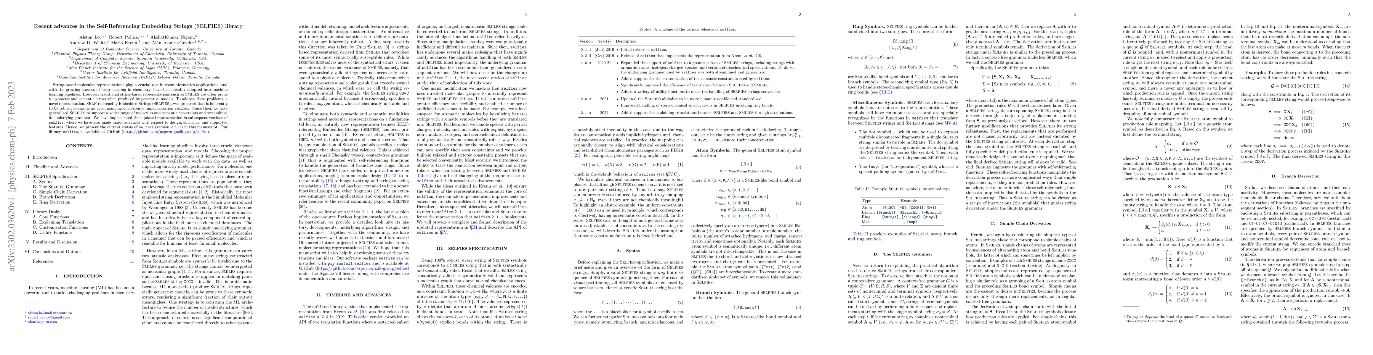 Thumbnail for Recent advances in the Self-Referencing Embedding Strings (SELFIES)
  library