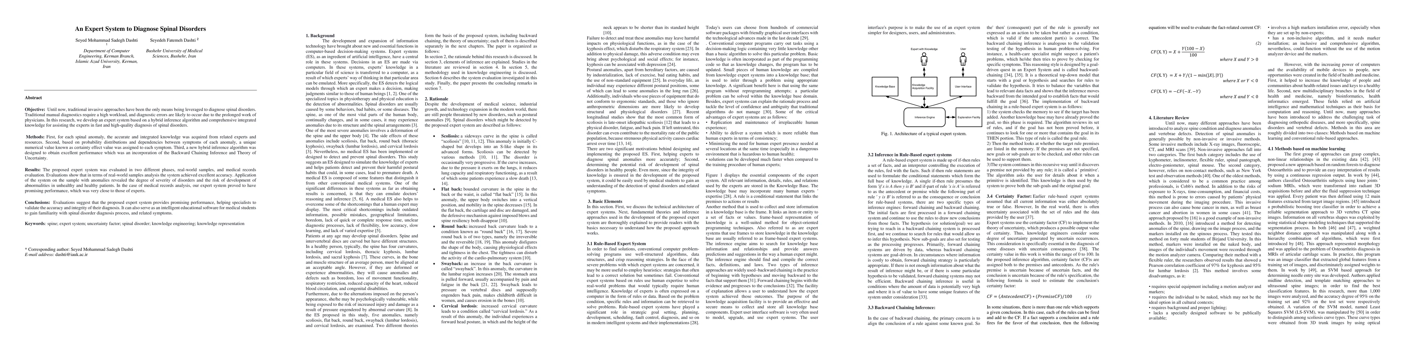 Thumbnail for An Expert System to Diagnose Spinal Disorders