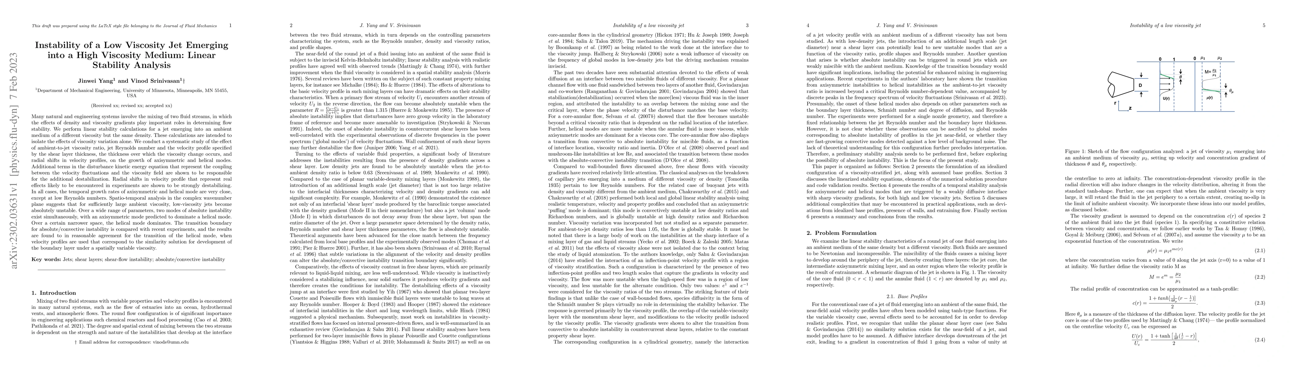 Thumbnail for Instability of a Low Viscosity Jet Emerging into a High Viscosity
  Medium: Linear Stability Analysis
