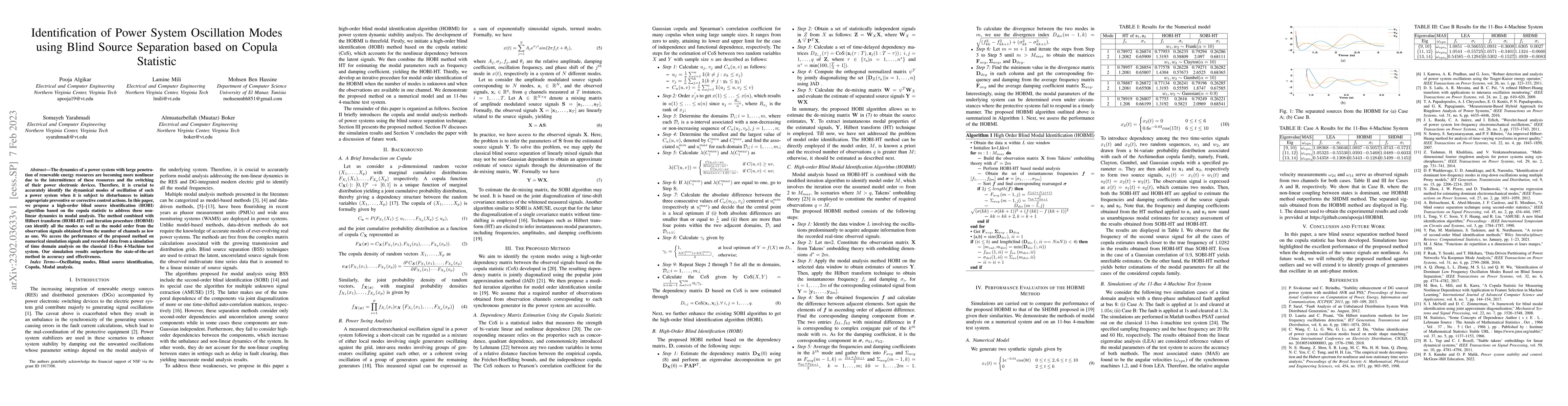 Thumbnail for Identification of Power System Oscillation Modes using Blind Source
  Separation based on Copula Statistic