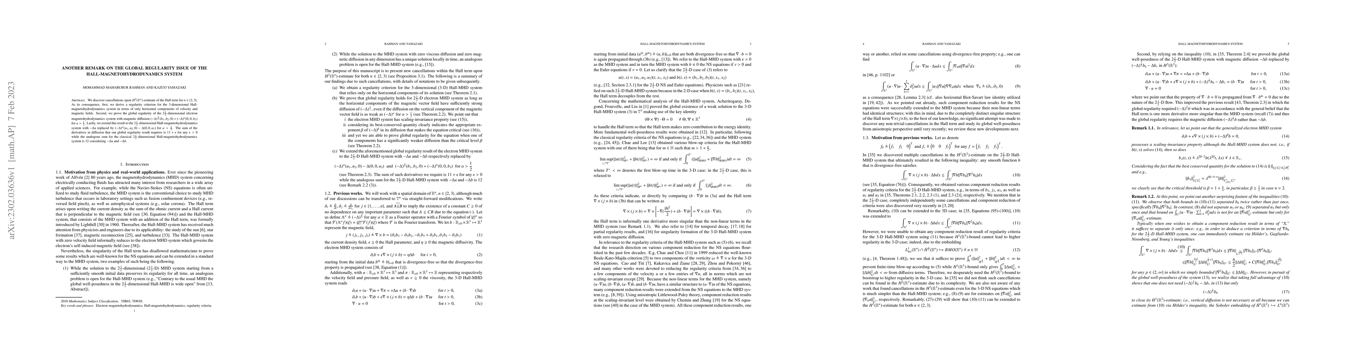 Thumbnail for Another remark on the global regularity issue of the
  Hall-magnetohydrodynamics system