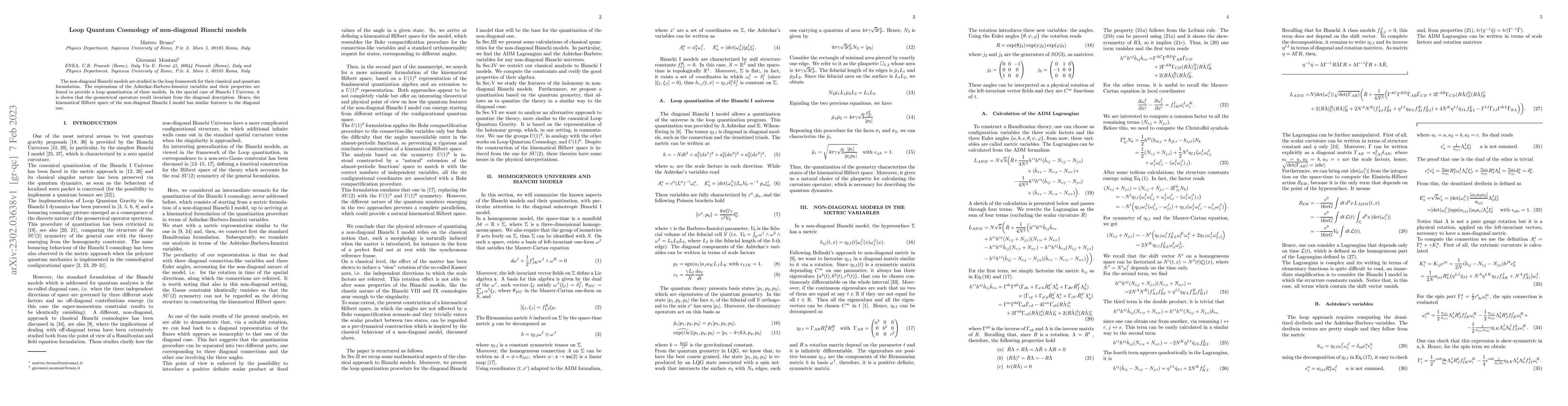 Thumbnail for Loop Quantum Cosmology of non-diagonal Bianchi models