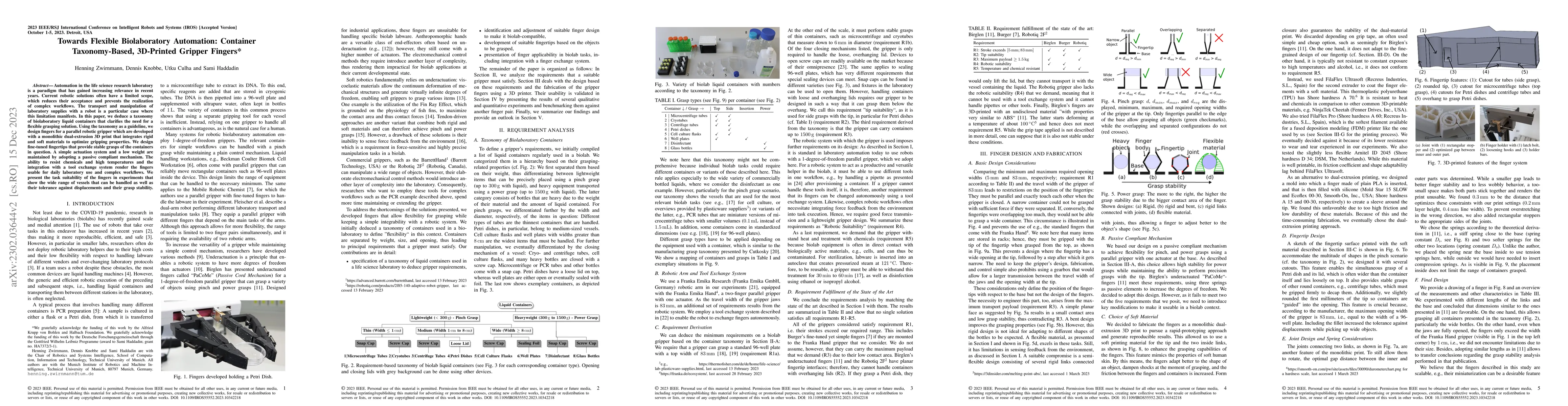 Thumbnail for Towards Flexible Biolaboratory Automation: Container Taxonomy-Based,
  3D-Printed Gripper Fingers