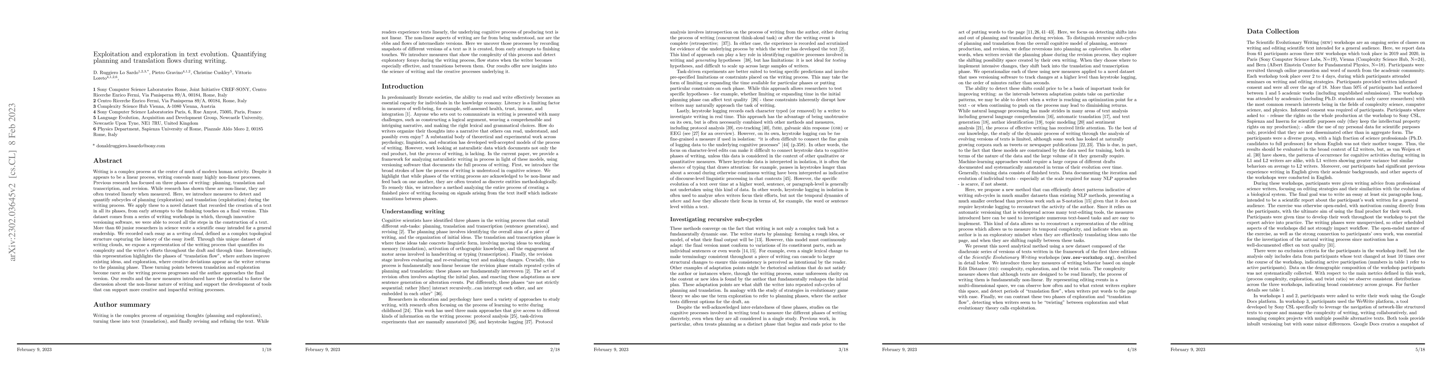 Thumbnail for Exploitation and exploration in text evolution. Quantifying planning and
  translation flows during writing