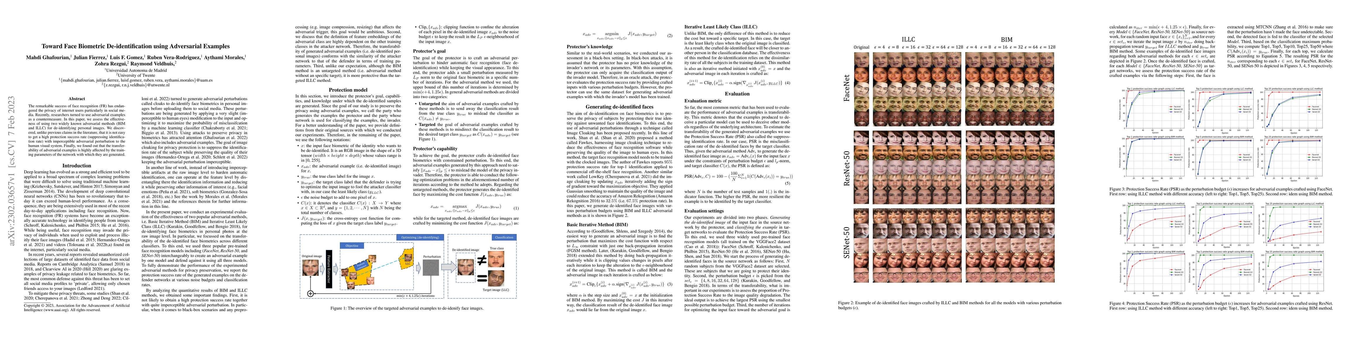 Thumbnail for Toward Face Biometric De-identification using Adversarial Examples