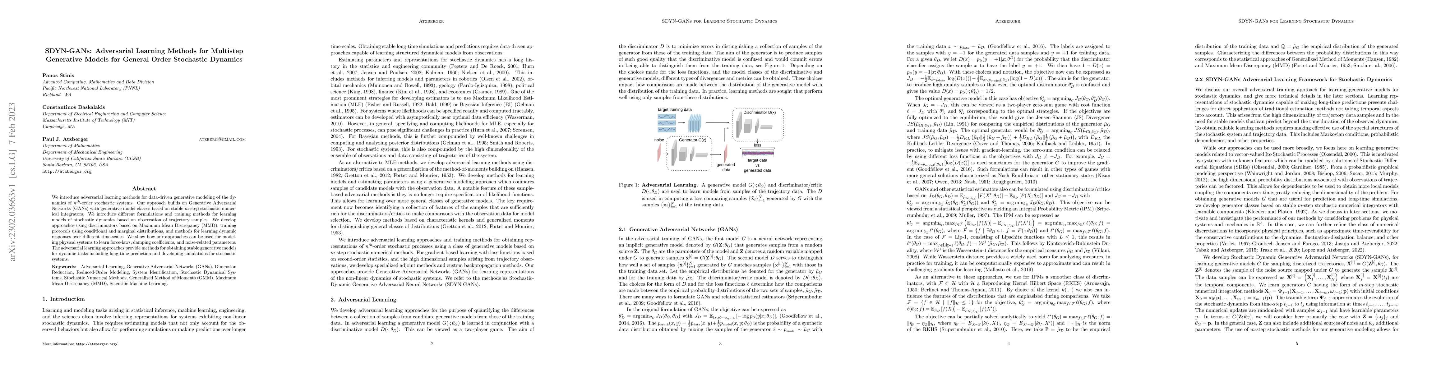 Thumbnail for SDYN-GANs: Adversarial Learning Methods for Multistep Generative Models
  for General Order Stochastic Dynamics