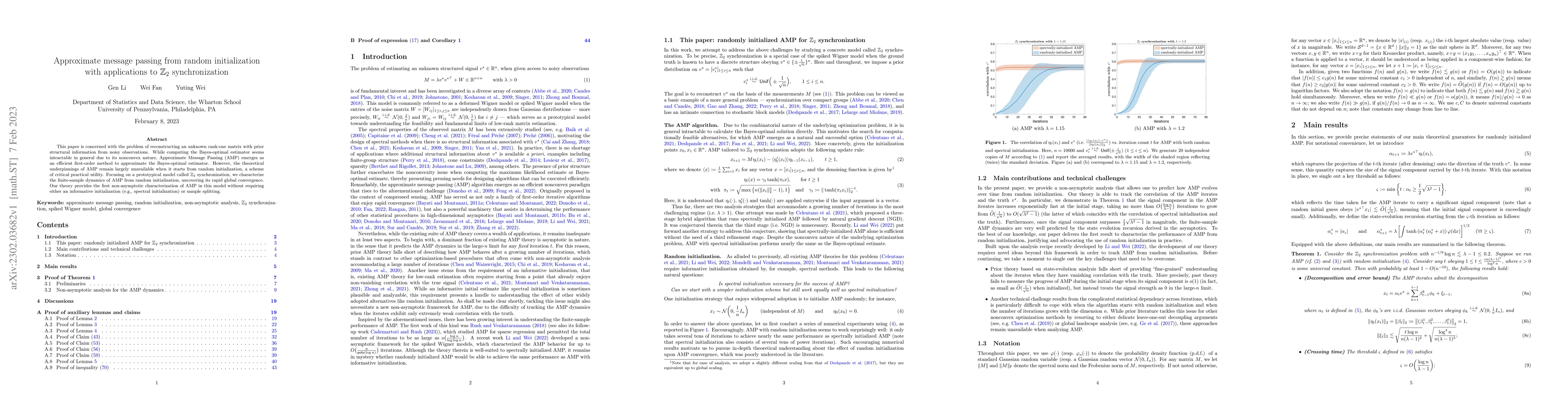 Thumbnail for Approximate message passing from random initialization with applications
  to $\mathbb{Z}_{2}$ synchronization