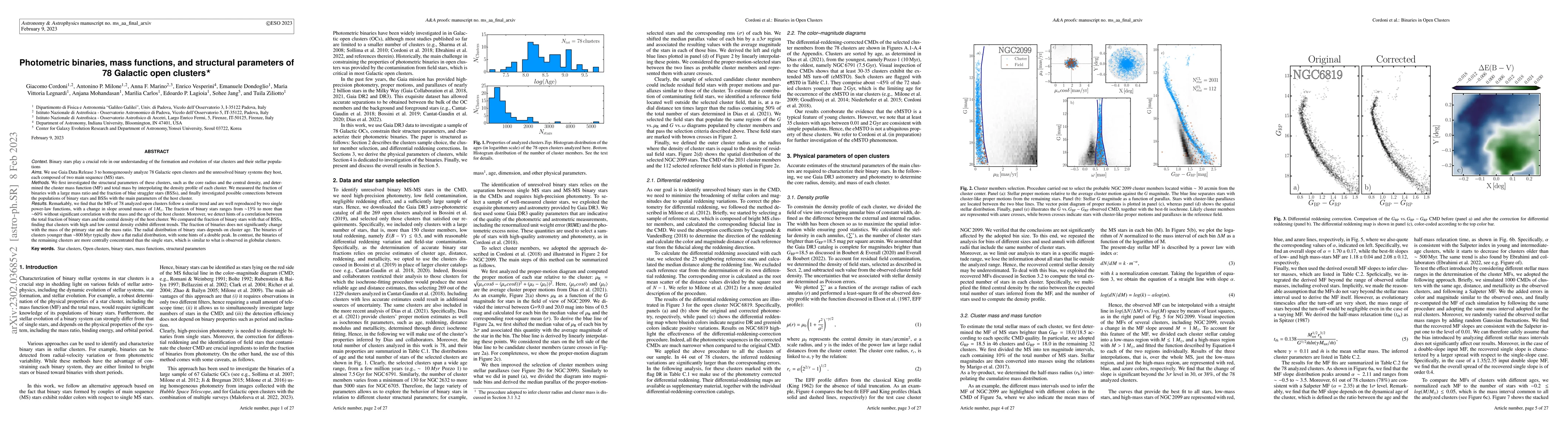 Thumbnail for Photometric binaries, mass functions, and structural parameters of 78
  Galactic open clusters