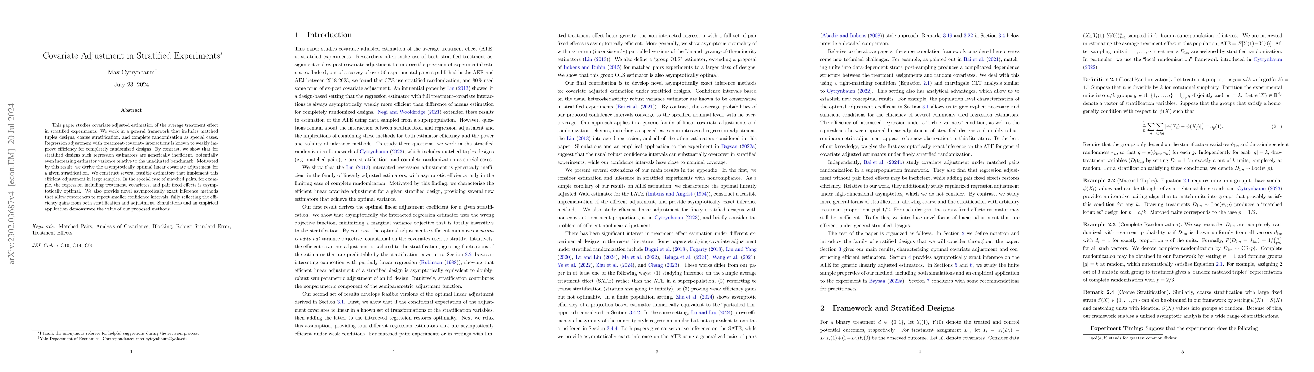 Thumbnail for Covariate Adjustment in Stratified Experiments