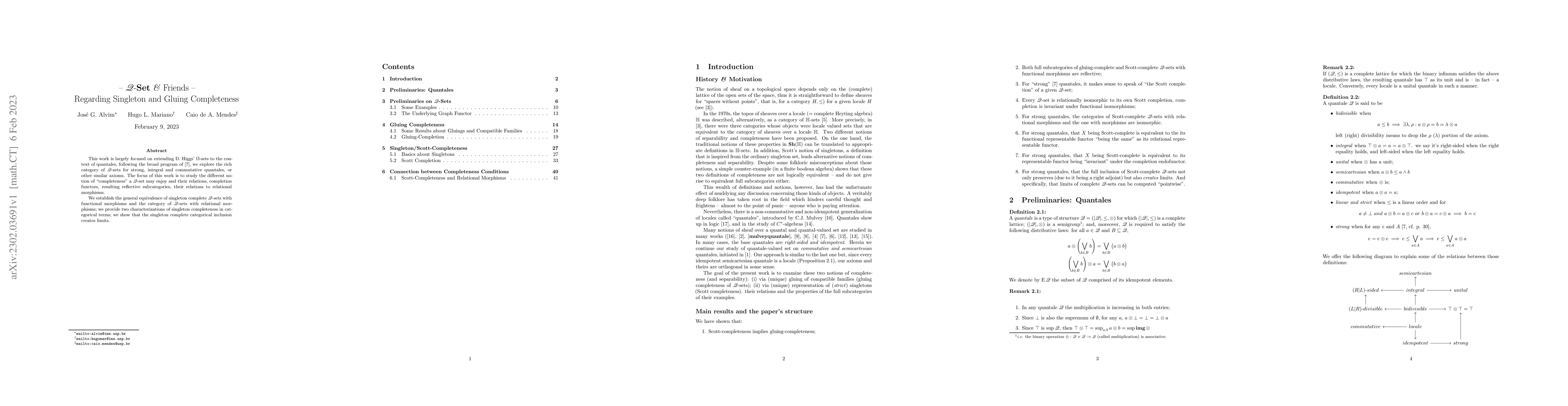 Thumbnail for $\mathscr Q$-Sets and Friends: Regarding Singleton and Gluing
  Completeness