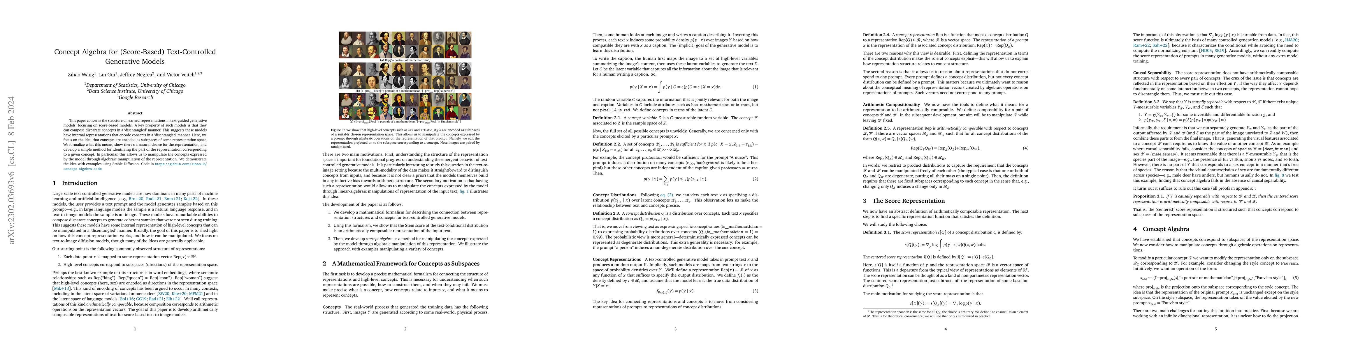Thumbnail for Concept Algebra for (Score-Based) Text-Controlled Generative Models