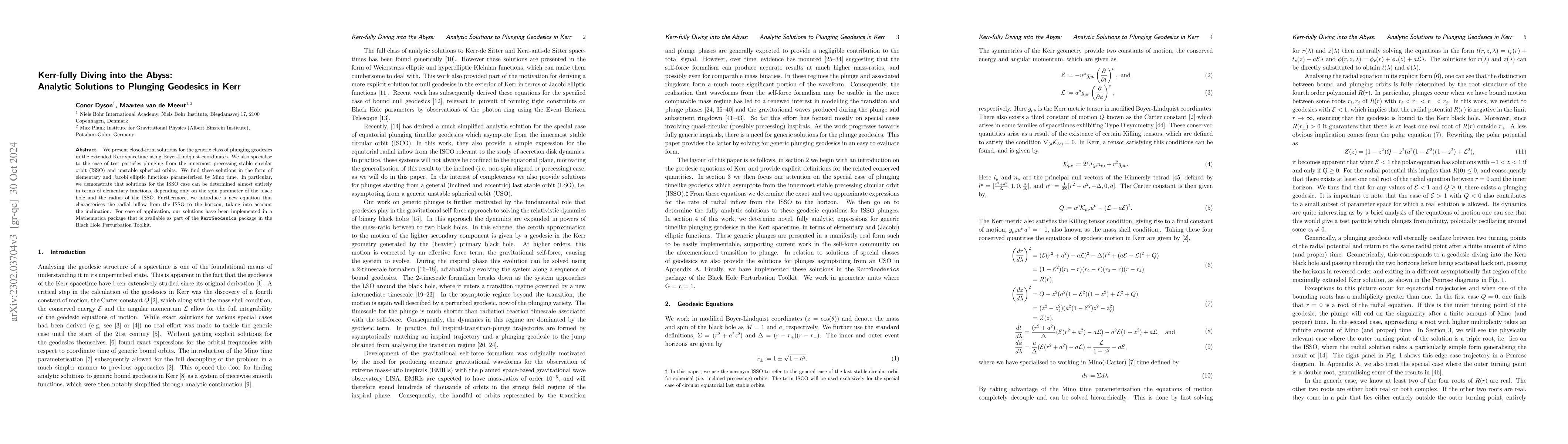 Thumbnail for Kerr-fully Diving into the Abyss: Analytic Solutions to Plunging
  Geodesics in Kerr
