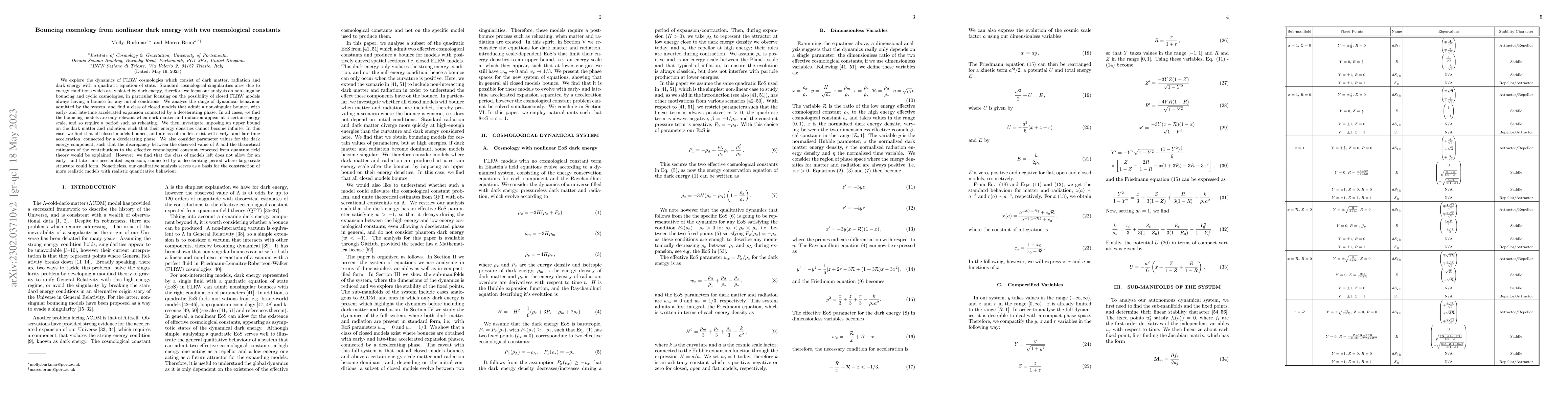 Thumbnail for Bouncing cosmology from nonlinear dark energy with two cosmological
  constants