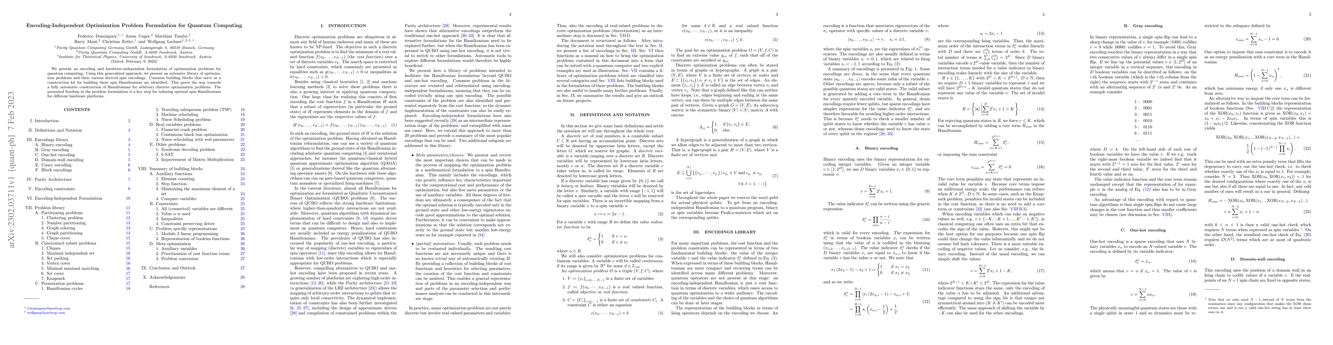 Thumbnail for Encoding-Independent Optimization Problem Formulation for Quantum
  Computing