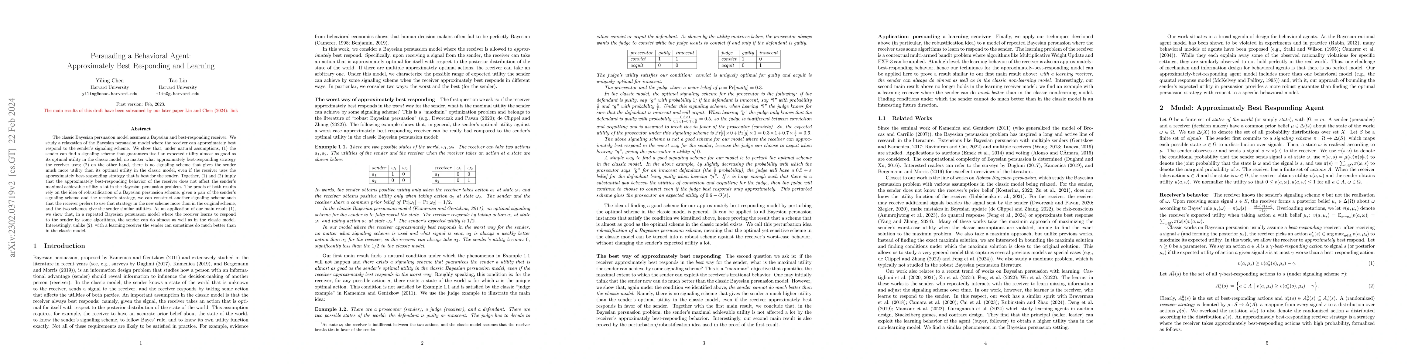 Thumbnail for Persuading a Behavioral Agent: Approximately Best Responding and
  Learning