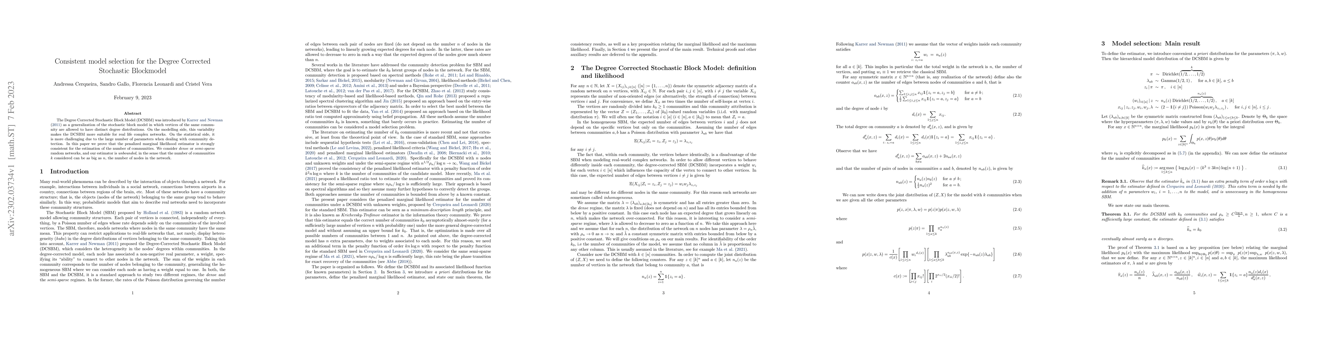 Thumbnail for Consistent model selection for the Degree Corrected Stochastic
  Blockmodel