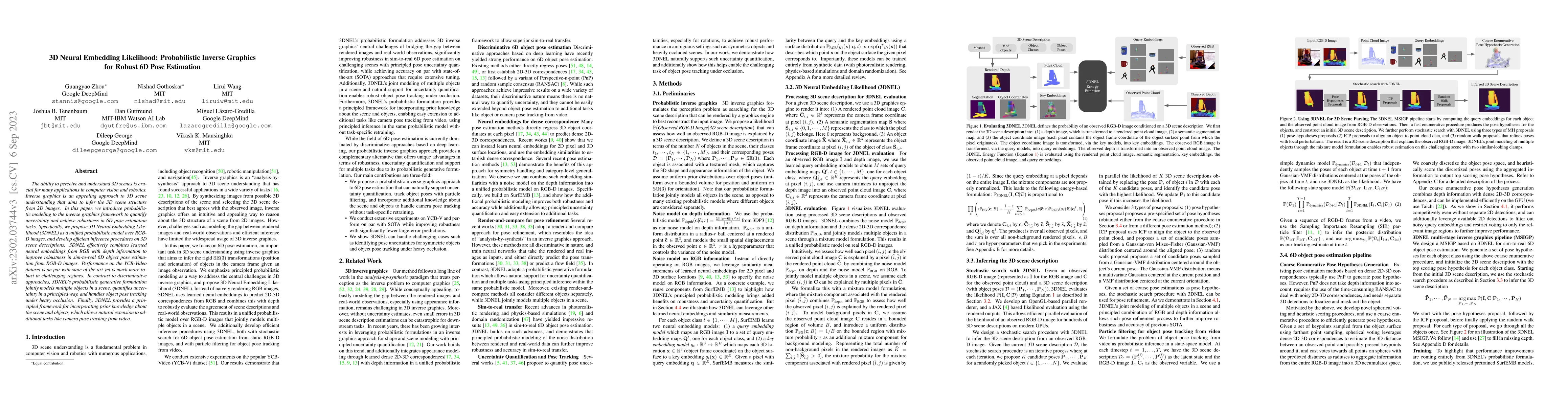 Thumbnail for 3D Neural Embedding Likelihood: Probabilistic Inverse Graphics for
  Robust 6D Pose Estimation