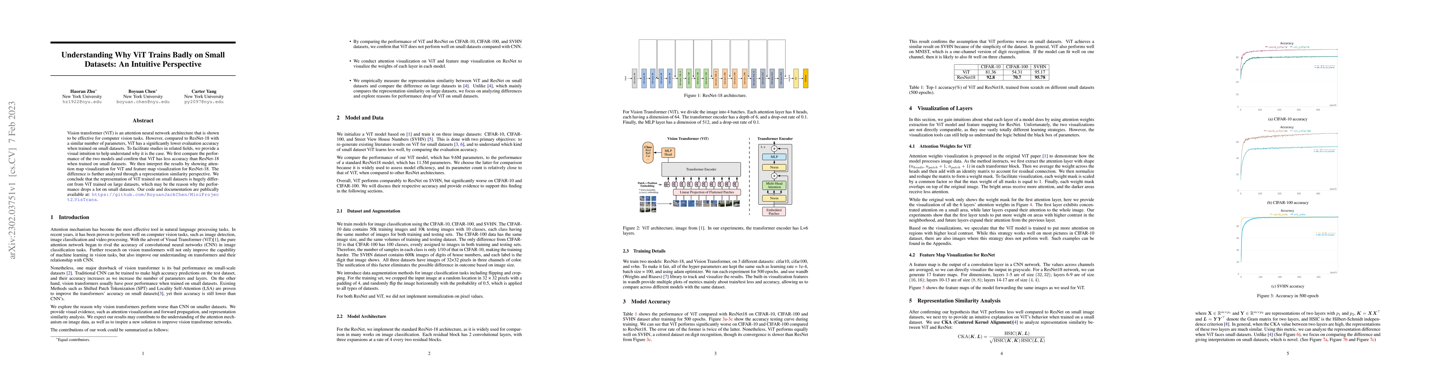 Thumbnail for Understanding Why ViT Trains Badly on Small Datasets: An Intuitive
  Perspective