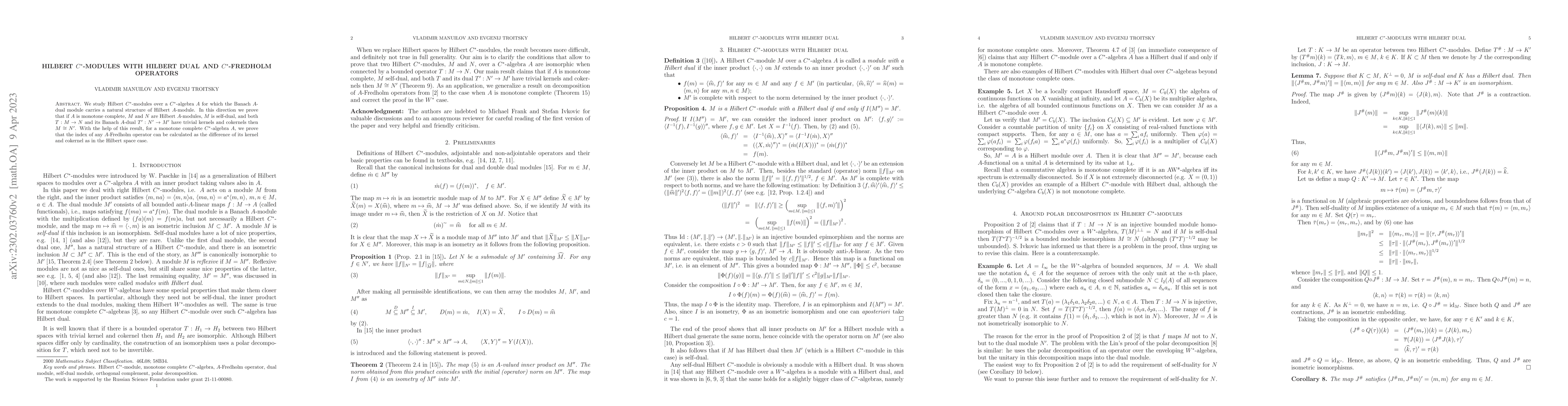 Thumbnail for On Hilbert C*-modules with Hilbert dual and C*-Fredholm operators