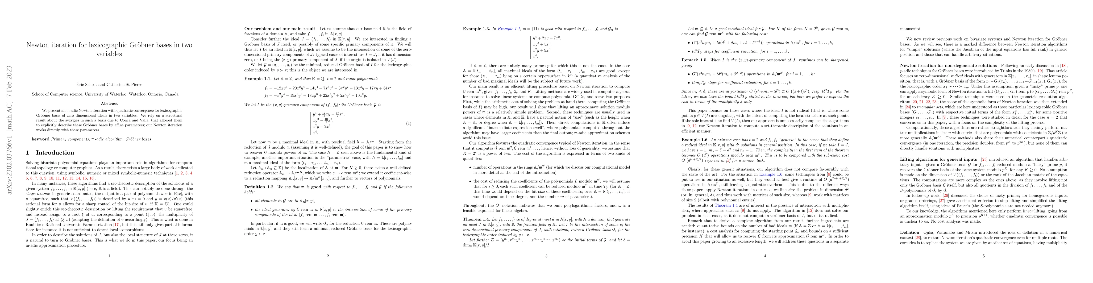 Thumbnail for Newton iteration for lexicographic Gr\"obner bases in two variables