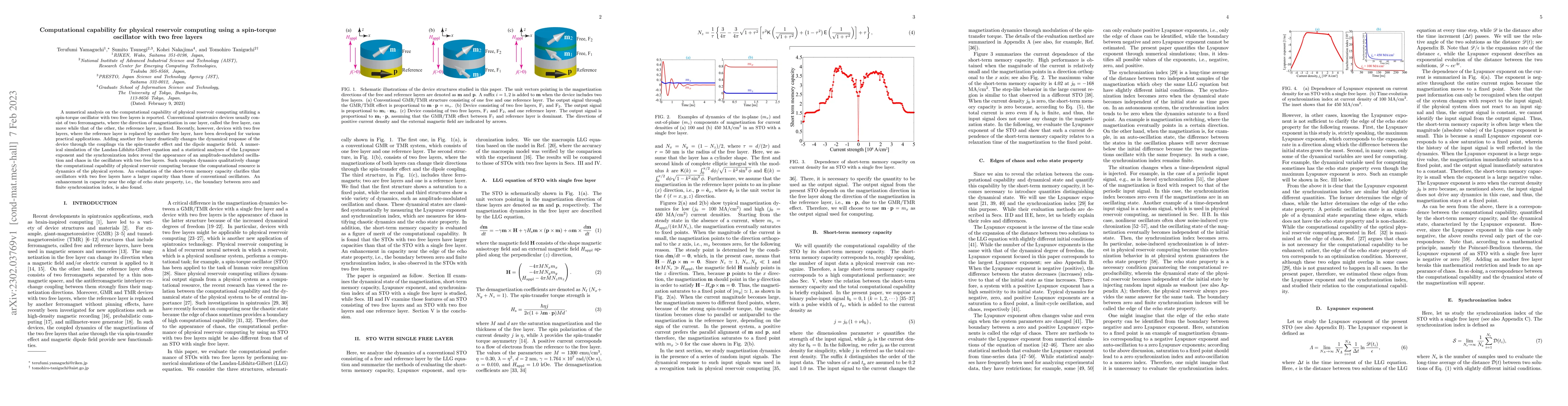 Thumbnail for Computational capability for physical reservoir computing using a
  spin-torque oscillator with two free layers