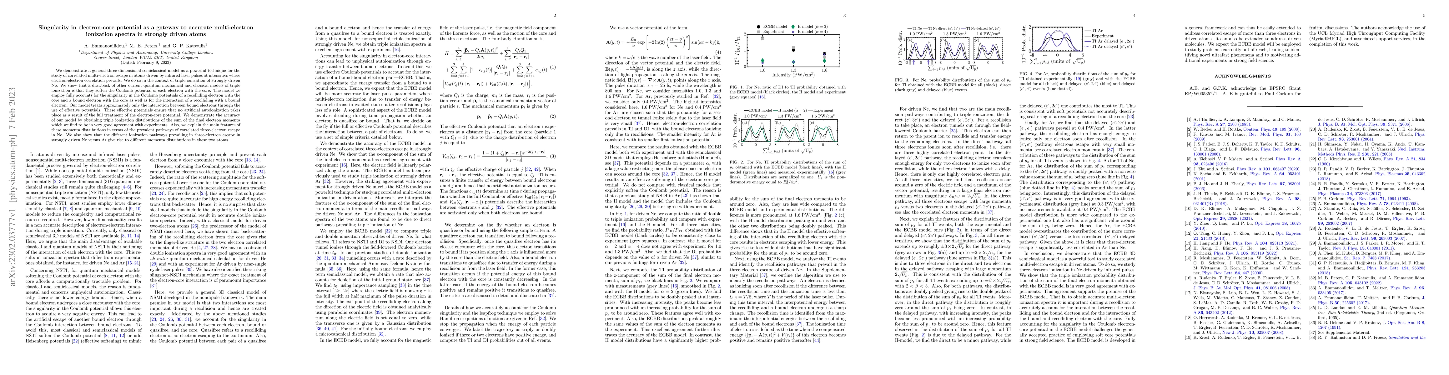 Thumbnail for Singularity in electron-core potential as a gateway to accurate
  multi-electron ionization spectra in strongly driven atoms