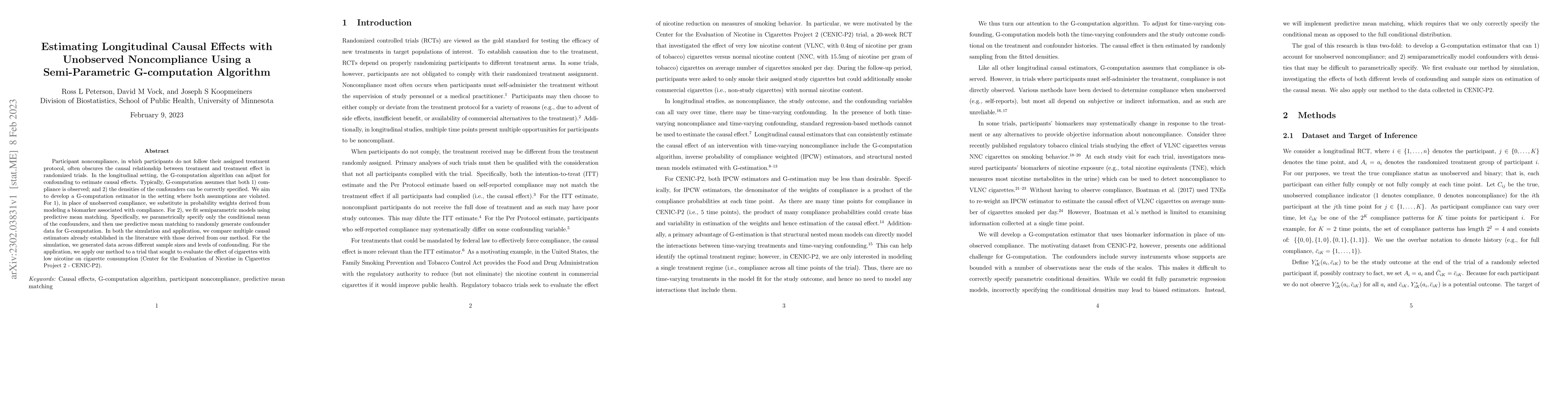 Thumbnail for Estimating Longitudinal Causal Effects with Unobserved Noncompliance
  Using a Semi-Parametric G-computation Algorithm