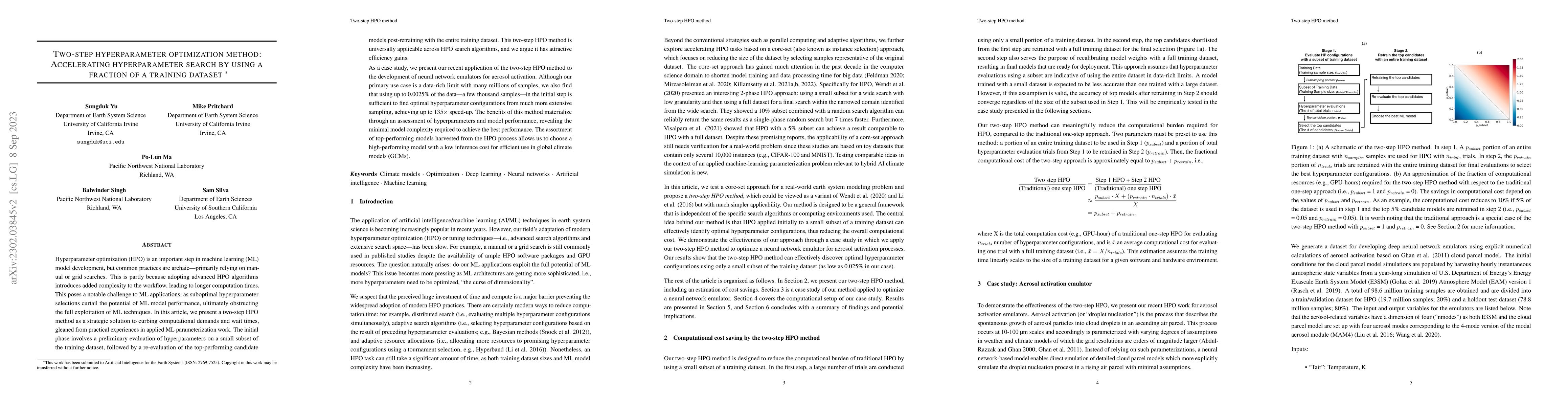 Thumbnail for Two-step hyperparameter optimization method: Accelerating hyperparameter
  search by using a fraction of a training dataset