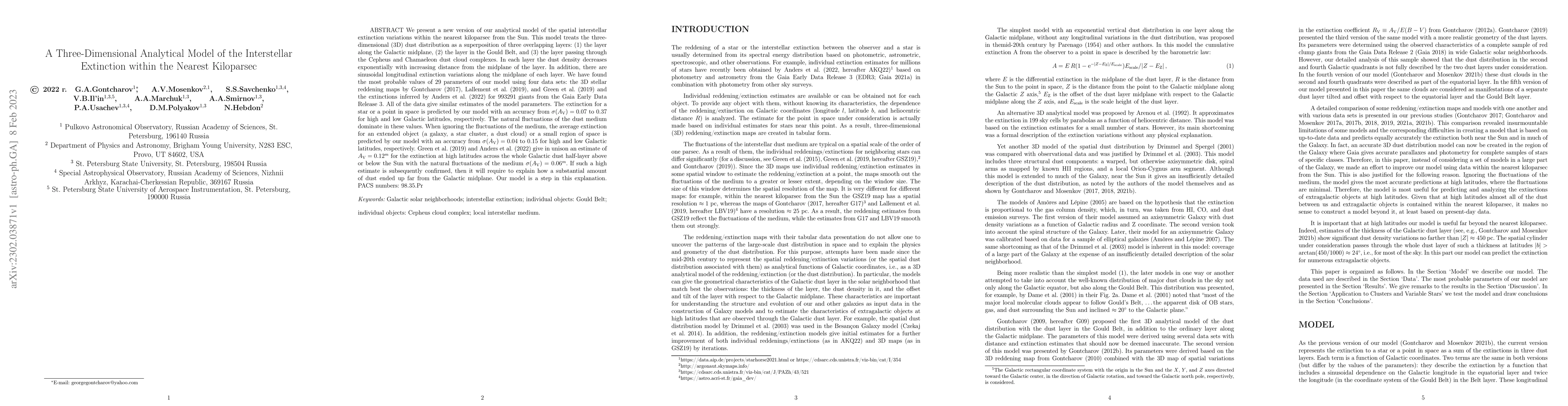 Thumbnail for A Three-Dimensional Analytical Model of the Interstellar Extinction
  within the Nearest Kiloparsec