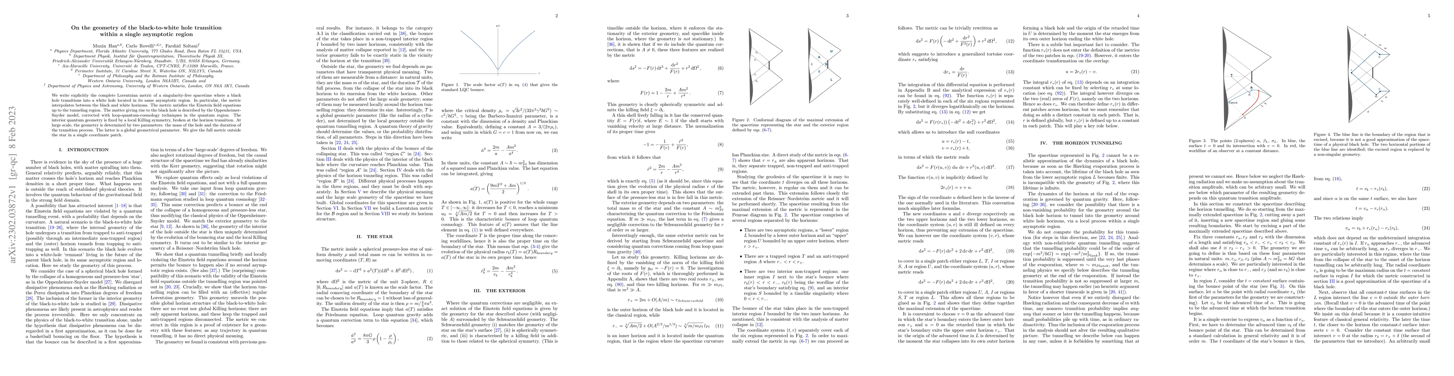 Thumbnail for On the geometry of the black-to-white hole transition within a single
  asymptotic region