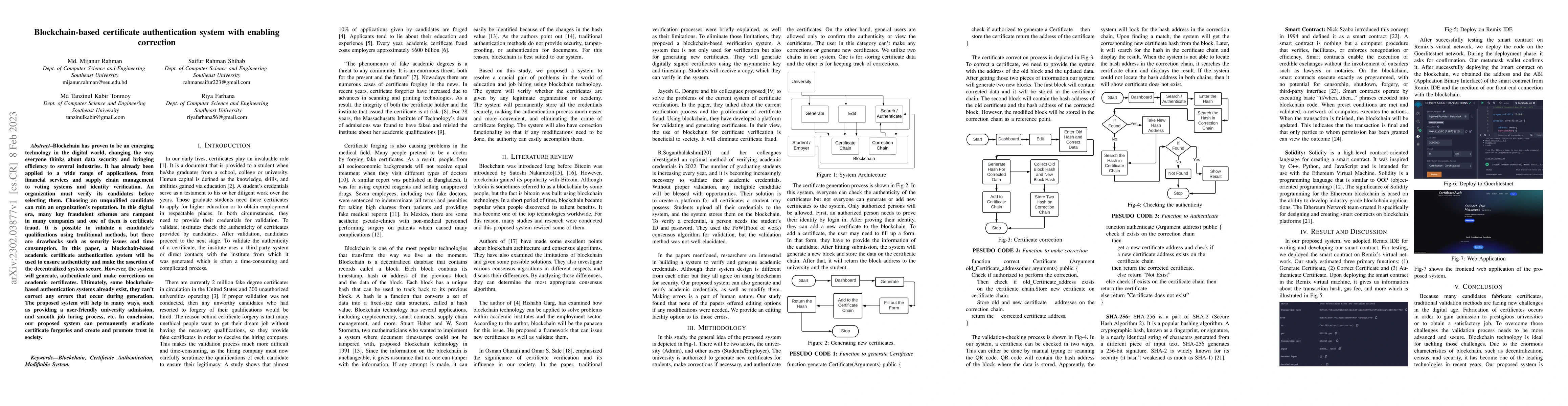 Thumbnail for Blockchain-based certificate authentication system with enabling
  correction