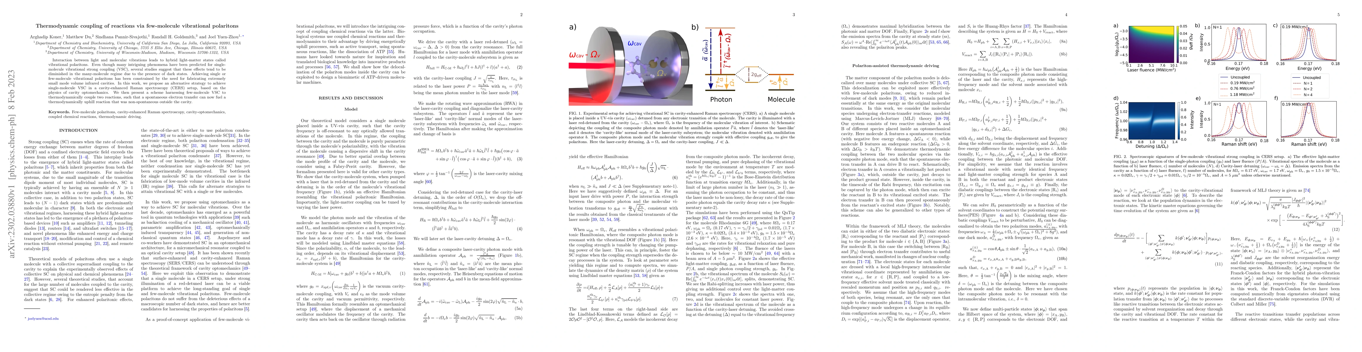 Thumbnail for Thermodynamic coupling of reactions via few-molecule vibrational
  polaritons