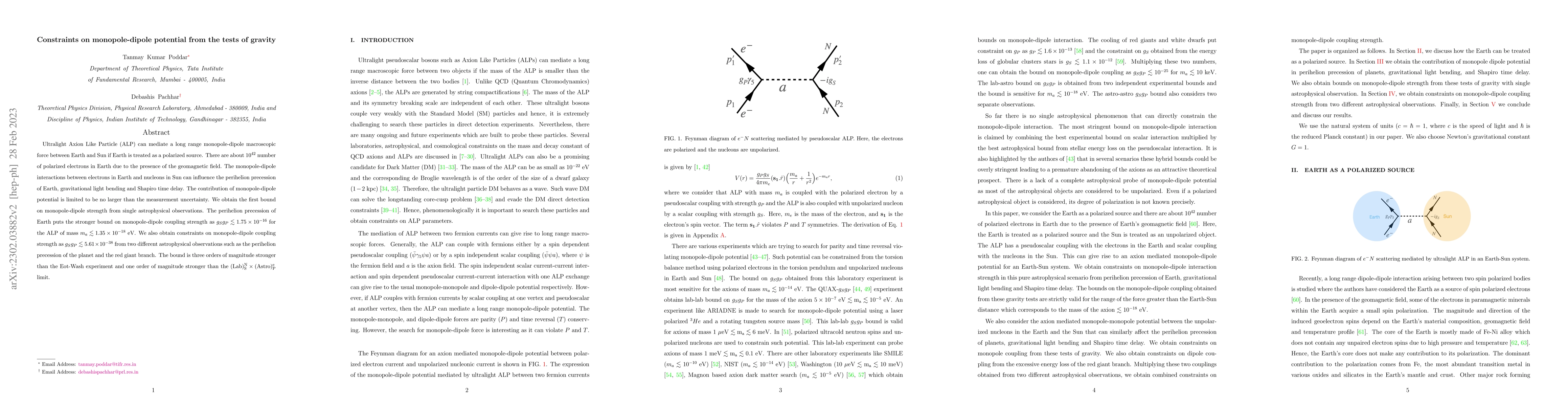 Thumbnail for Constraints on monopole-dipole potential from the tests of gravity