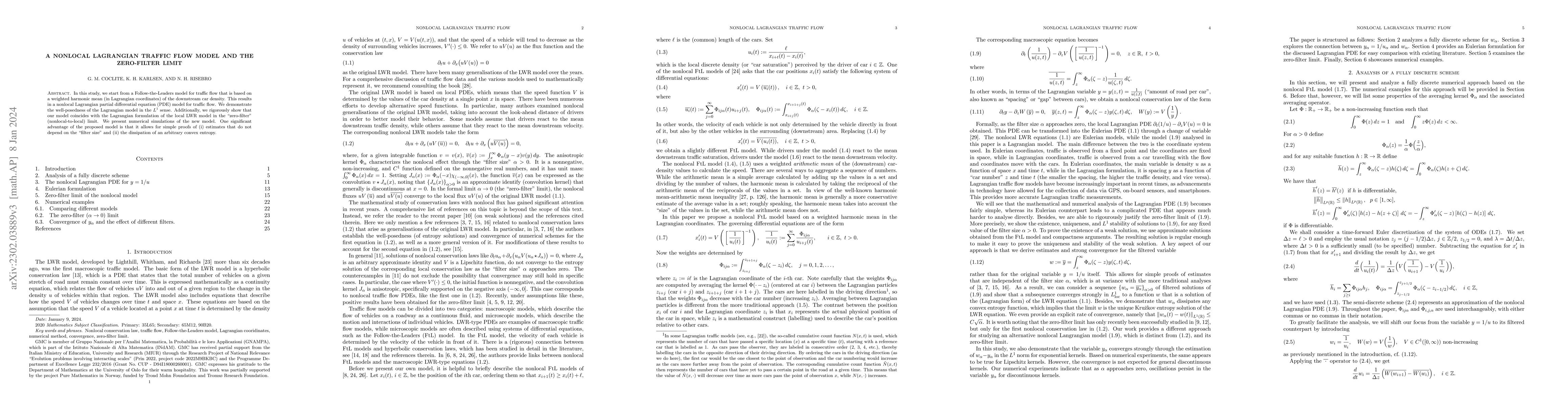 Thumbnail for A nonlocal Lagrangian traffic flow model and the zero-filter limit