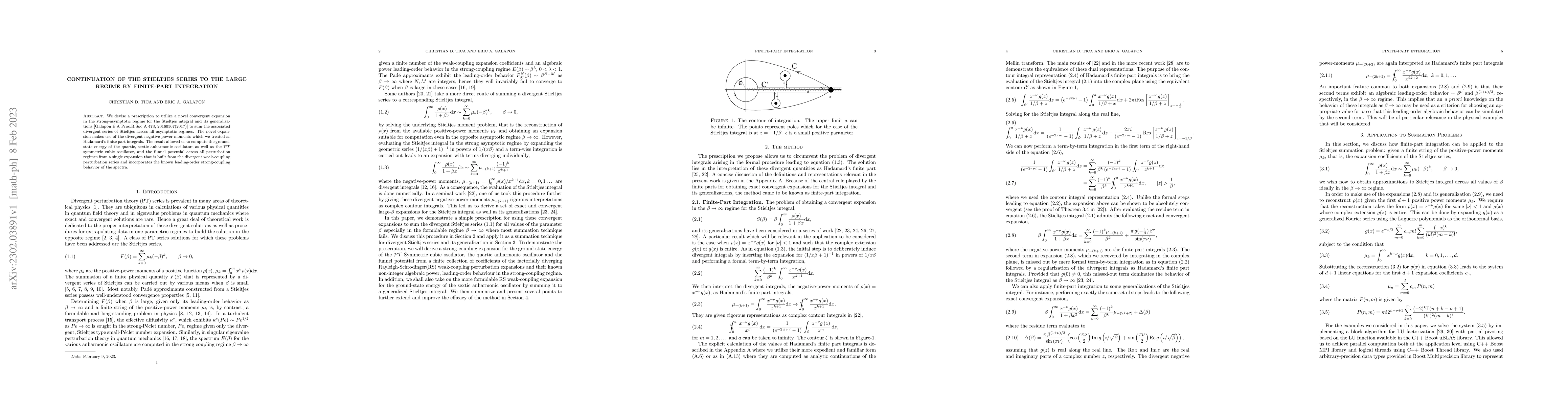Thumbnail for Continuation of the Stieltjes Series to the Large Regime by Finite-part
  Integration